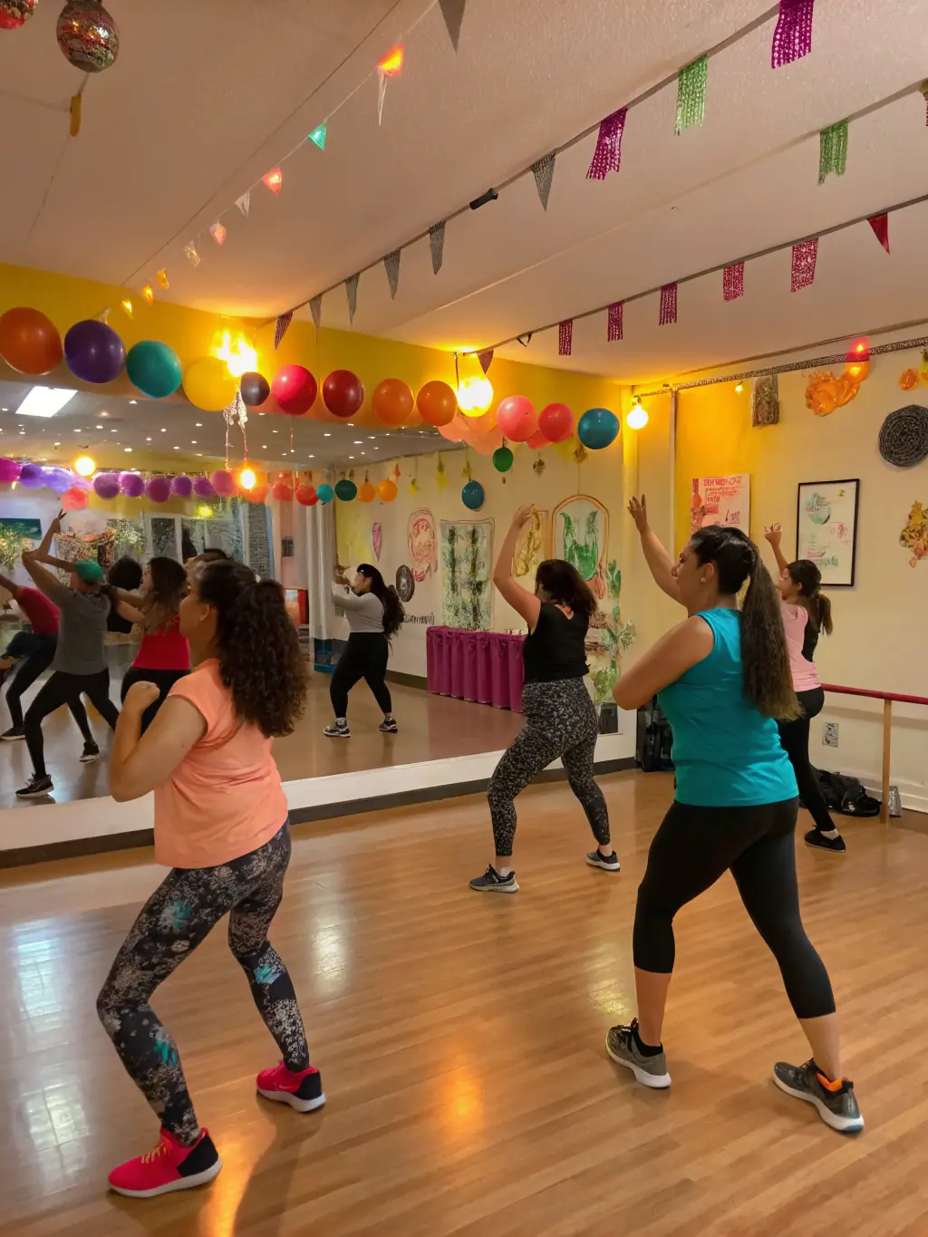 A photo of a group of adults participating in a Zumba class at the FRCSC, highlighting the energy and community spirit.