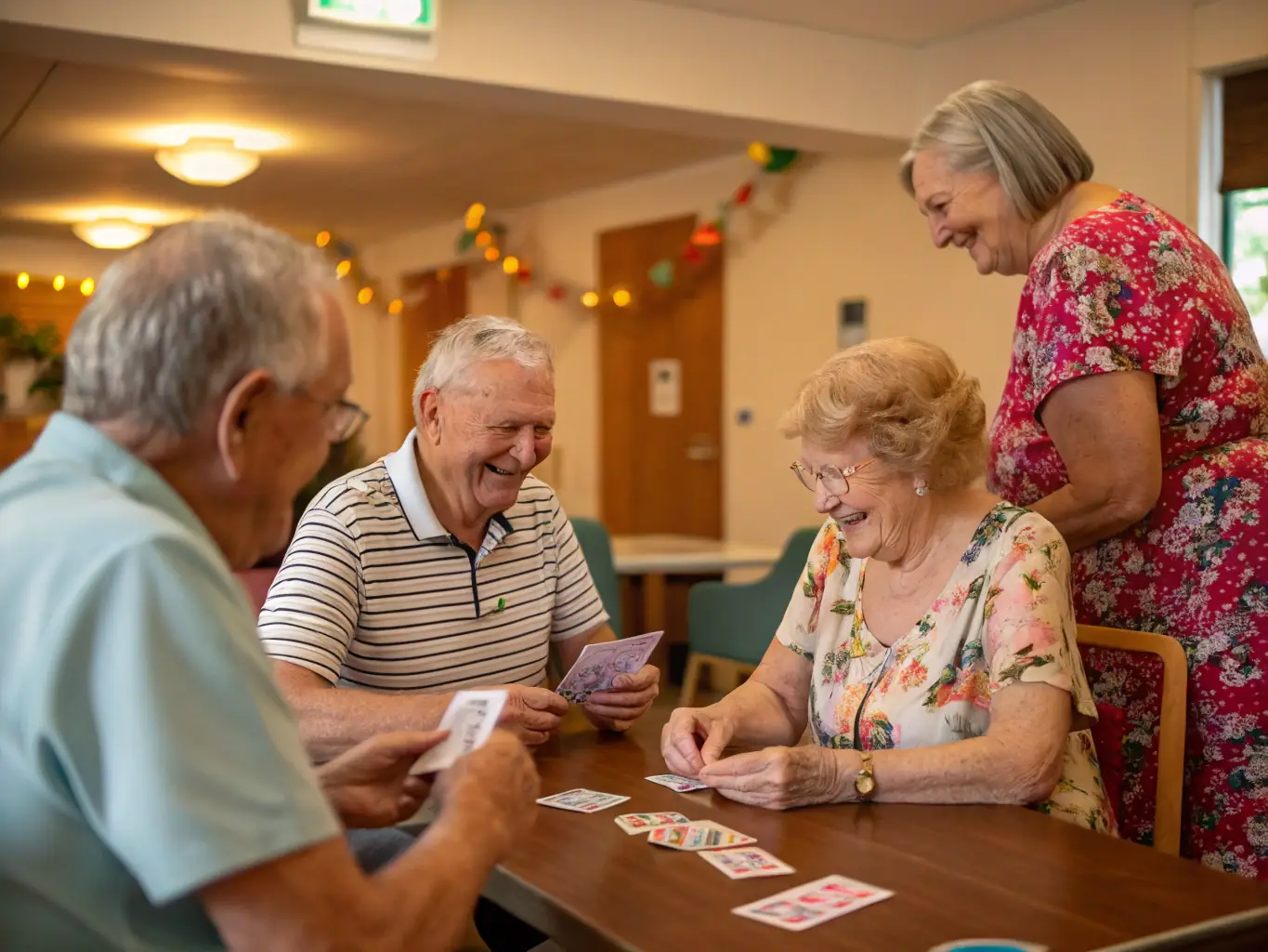 Seniors playing cards and socializing at the FRCSC, promoting mental stimulation and community engagement.