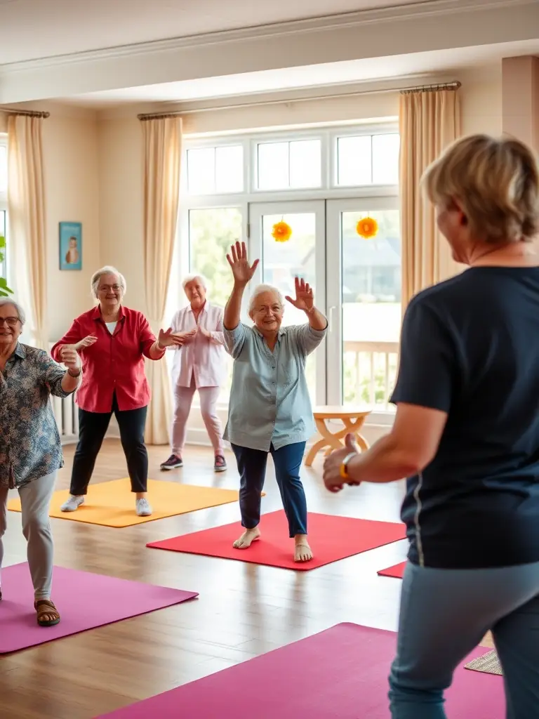 A photo of a group of seniors participating in a gentle exercise class at the FRCSC, emphasizing inclusivity and well-being.